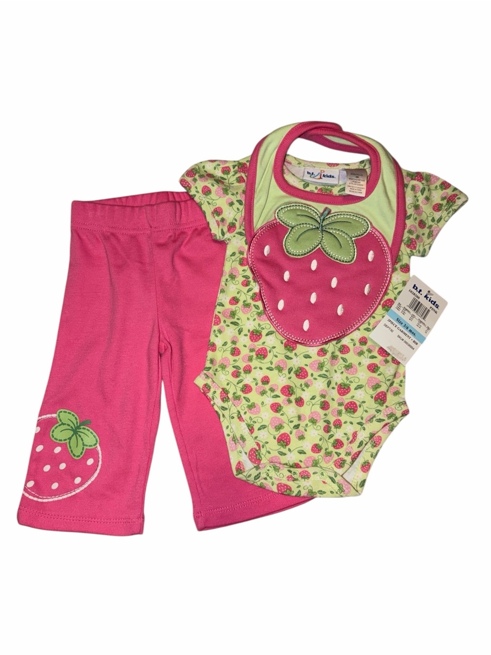 NWT Vintage Y2K B.T. Kids Strawberry Baby Girl 3 pc 3-6M Fruitcore Lime Hot Pink